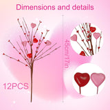 Valentine'S Day Picks, 12 Pieces Artificial Pink Heart Shaped Berry Branches, 17.7 Inch Valentine'S Day Heart Picks For Valentines Day Party, Wedding, Anniversary Table Decoration