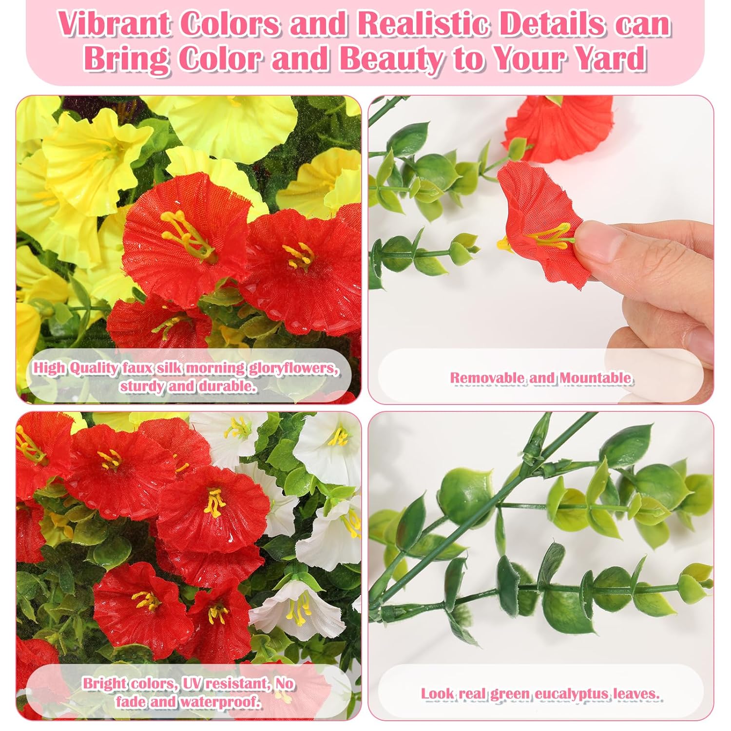 15 Bundles Artificial Summer Flowers For Outdoor, Fake Silk Morning Glory For Outside Uv Resistant, Realistic Faux Plants For Planters(Not Include Flower Pot)