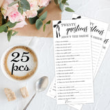 Black Bow Wedding Shower Games, Twenty Questions Wedding Games For 25 Guests, Engagement Bridal Shower Party Cards, Engagement & Bridal Party Supplies-4X9 Inch-A38