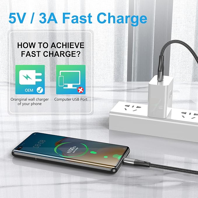 3 Pack USB A to USB C Cable 10FT 3A Fast Charging Braided Cord for Samsung Galaxy Google Pixel LG Motorola USB C Devices