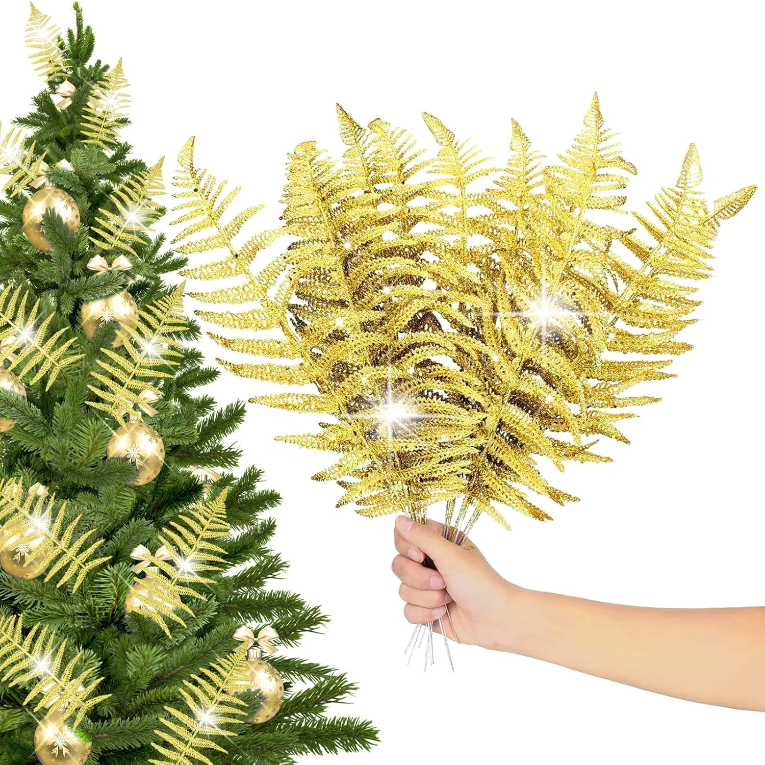 10Pcs Artificial Gold Leaf Fake Leaves Glittering Gold Flowers Fake Foliage Gold Ornaments For Christmas Tree Christmas Picks Gold Decor Wreath Decorations(Gold)