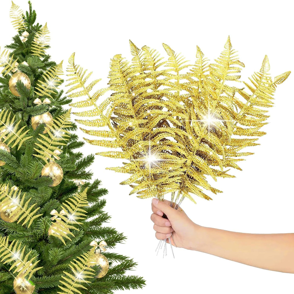 10Pcs Artificial Gold Leaf Fake Leaves Glittering Gold Flowers Fake Foliage Gold Ornaments For Christmas Tree Christmas Picks Gold Decor Wreath Decorations(Gold)
