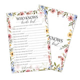 Who Knows The Bride Best, Wildflowers Bridal Shower Games Cards, 30 Guests Elegant Wedding Activity For Bachelorette Engagement Party Decorations Favors- A07