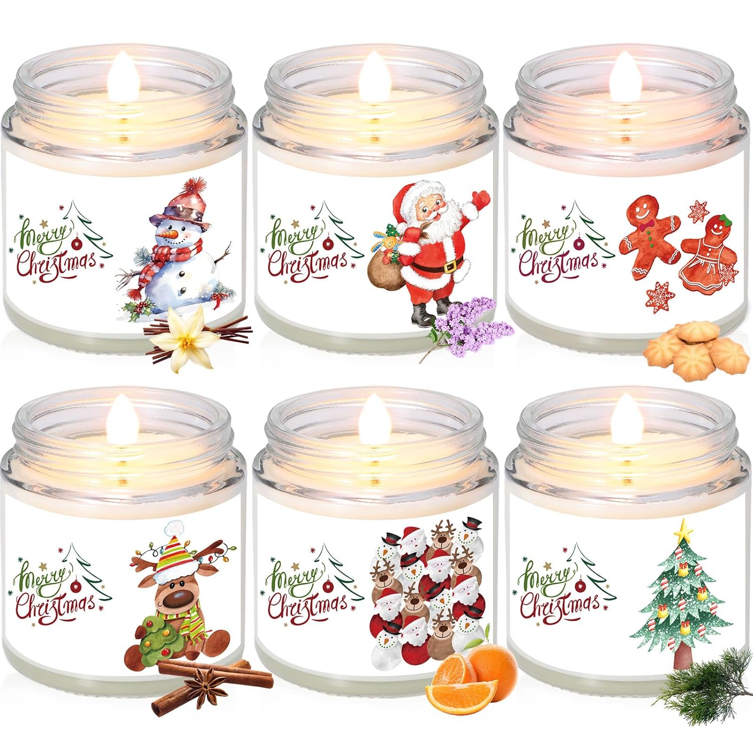 6 Pcs Christmas Candles Scented Merry Christmas Soy Holiday Scented Candle Jars For Xmas Winter Tree Employee Appreciation Gifts Coworker Nurse Teachers(Classic Style)