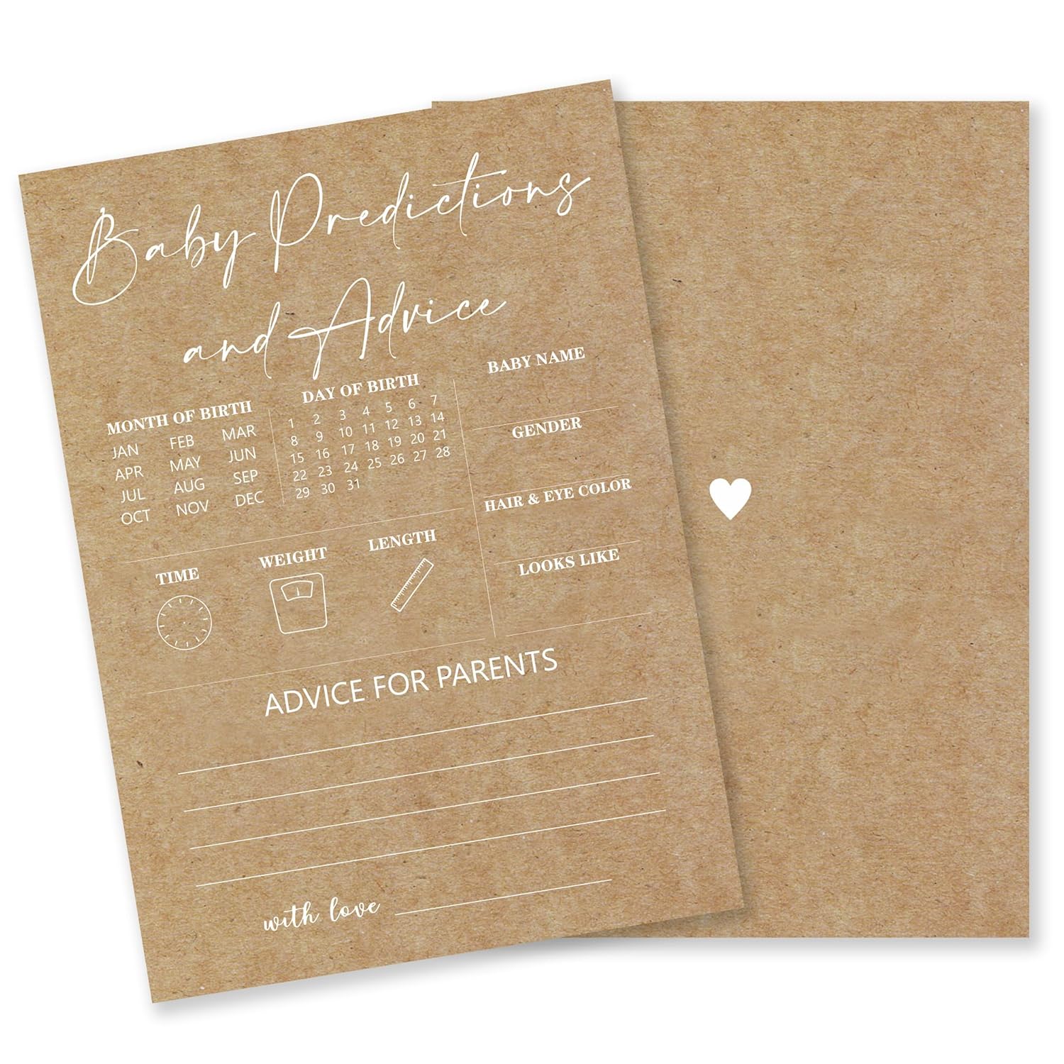 Kraft Paper Baby Shower Game Set,30 Fill In Prediction & Advice Game Cards,Wishes For Baby,Advice For New Parents, Baby Announcement,Gender Reveal, Baby Shower Game Activity, Party And Supplies - 02
