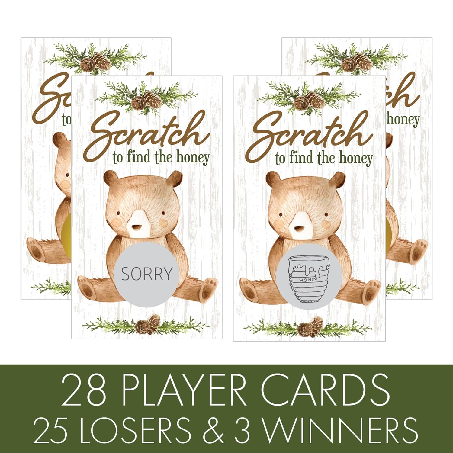 Woodland Teddy Bear Baby Shower Scratch Off Party Game, We Can Bearly Wait Gender Reveal Party Activity - 28 Cards