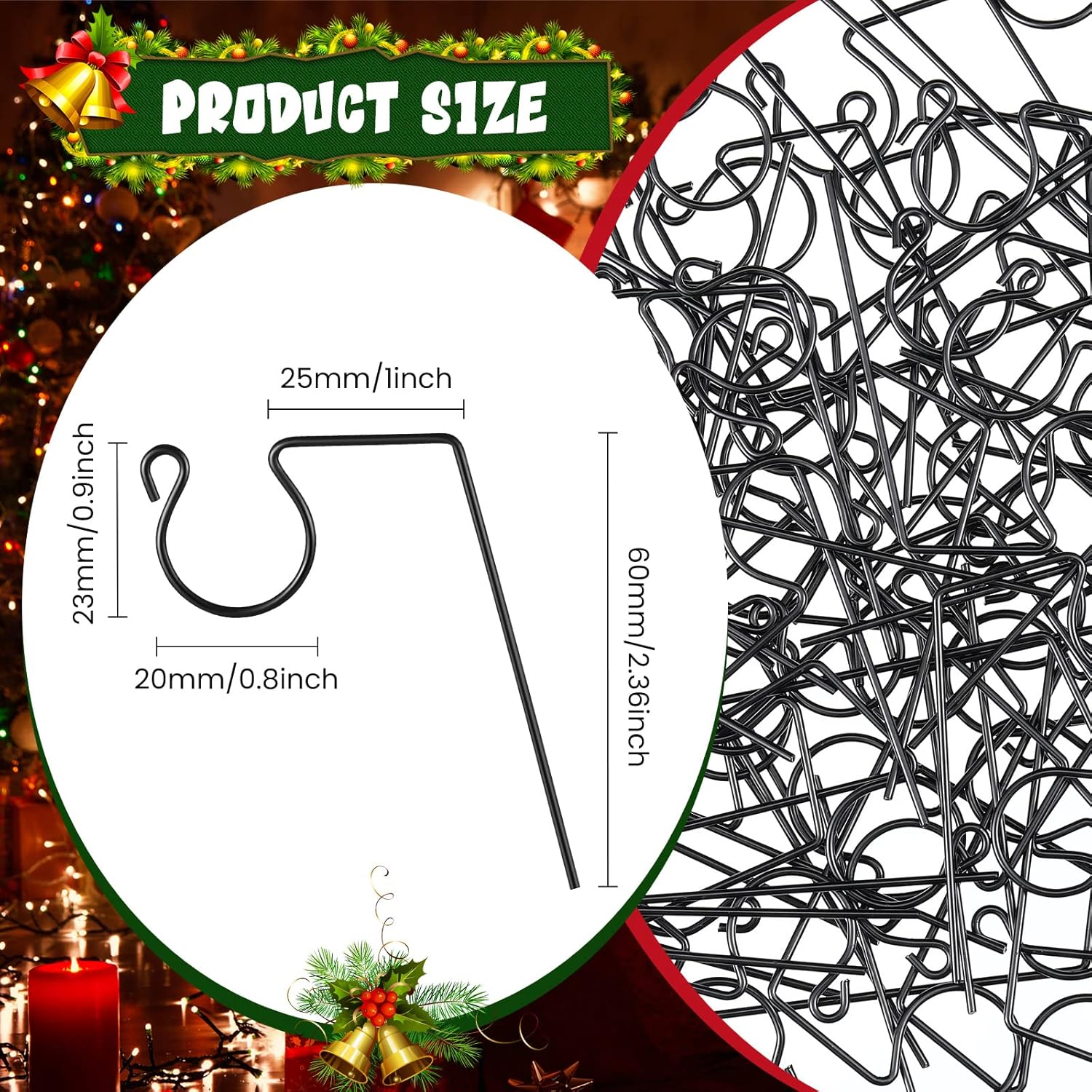 Metal Christmas Light Gutter Hooks Christmas Light Hanger Hooks For Gutters Stainless Steel Xmas Outdoor Clips For Kitchen Bathroom Work Shop Garden(Black,100 Pieces)