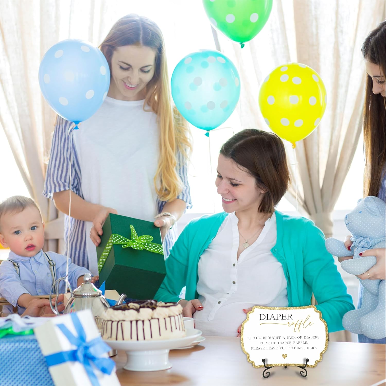 Golden Diaper Party Game Set, 50 Pcs Diaper Raffle Tickets, 1 Wooden Sign & 1 Iron Stand, Gender Neutral Baby Shower Game Kit For Boys & Girl, Newborn Baby, Party Favor & Supplies - A01