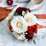 Burnt Orange Wedding Bouquets For Bride Bridesmaid, Artificial Burgundy Prom Flowers Bouquet For Weddins, Ceremony, Anniversary, 7 Inches