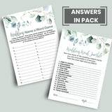 Greenery Bridal Shower Games - 25 Each Of Guess The Cake, Word Scramble, Famous Pairs & Wedding Name Game - Fun Activities For Engagement Parties & Rehearsal Dinners - Double-Sided Cards Bundle