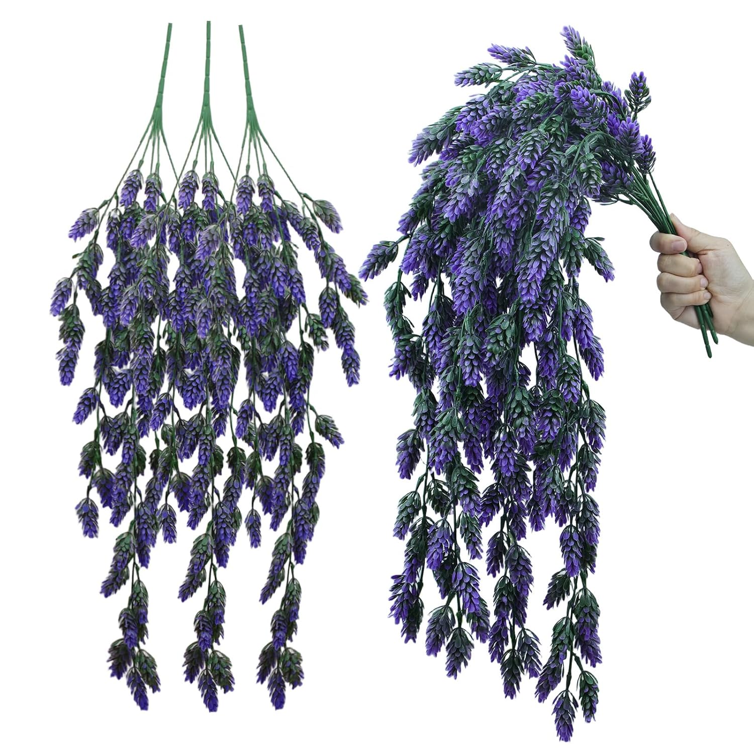 3 Pcs Artificial Hanging Plants Hops Purple Plastic Vines Hops Flowers Purple Garland Fake Hanging Vines Uv Resistant For Home Wall Garden Balcony Wedding Party Decoration(Purple)