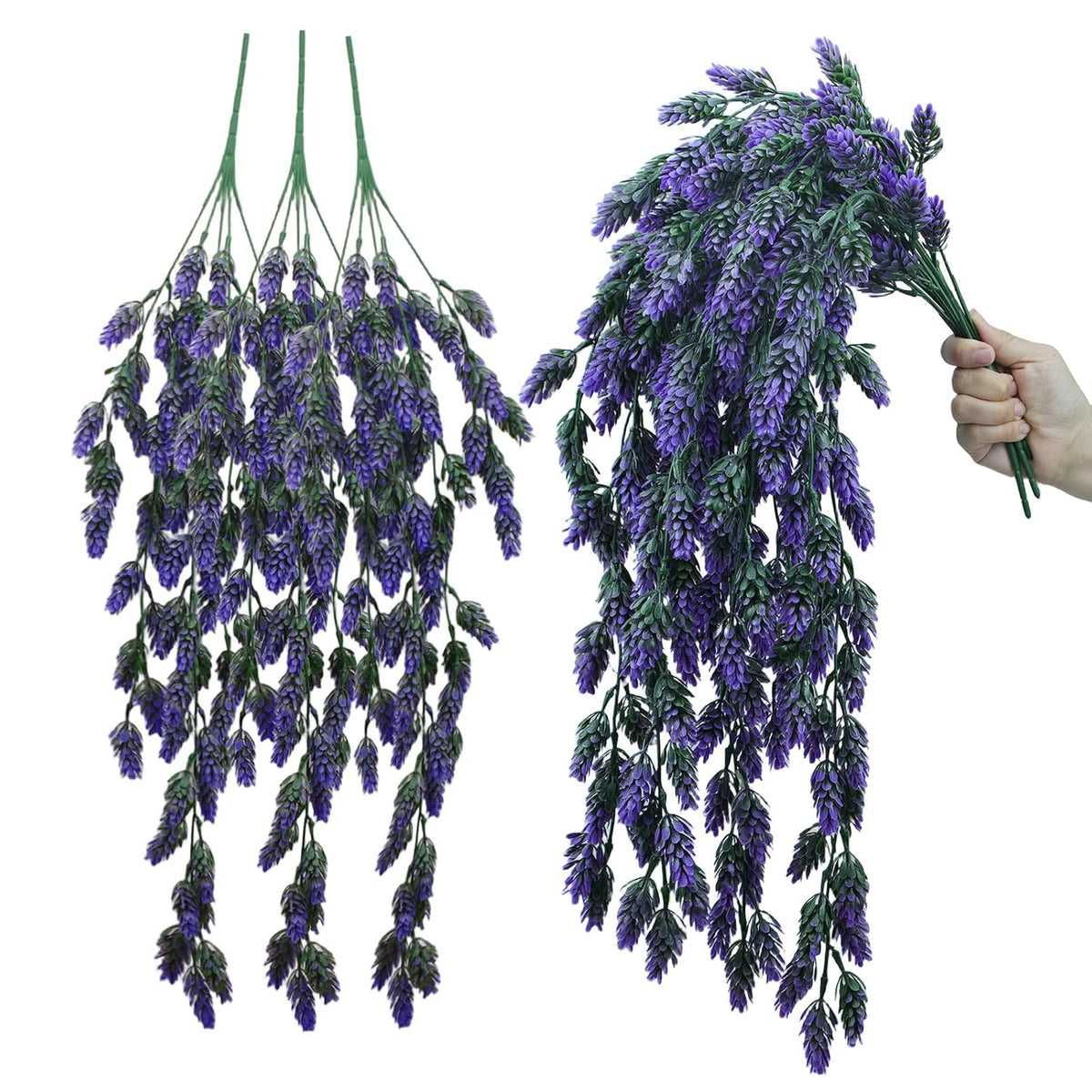 3 Pcs Artificial Hanging Plants Hops Purple Plastic Vines Hops Flowers Purple Garland Fake Hanging Vines Uv Resistant For Home Wall Garden Balcony Wedding Party Decoration(Purple)