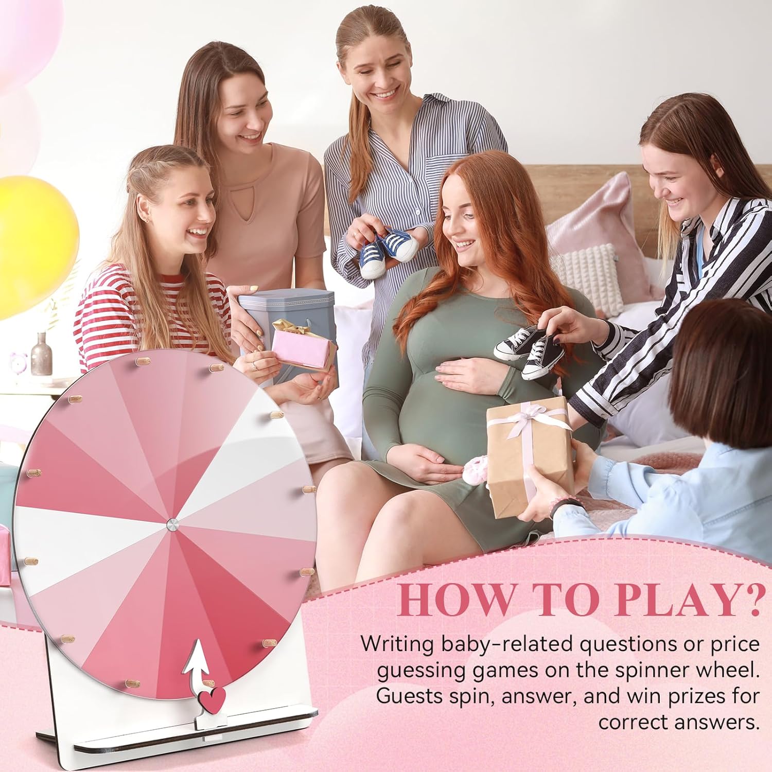 12-Inch Spinning Wheel For Baby Shower & Bridal Shower Games - Prize Wheel Spinner With Stand & Heart Shape Arrow - Funny Bachelorette Party Games Ideas(Pink)