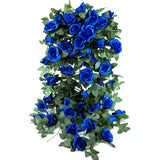 4 Pack (32Ft) Artificial Rose Vine Fake Flowers Garland Hanging Silk Rose Ivy Plants Vine For Wedding Arch Party Garden Home Bedroom Office Wall Aesthetic Art Décor (Royal Blue)