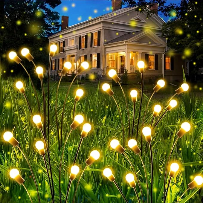 6 Pack Solar Garden Lights 48 LED Warm White Firefly Fairy Outdoor Swaying Lights Waterproof for Patio Pathway Decor
