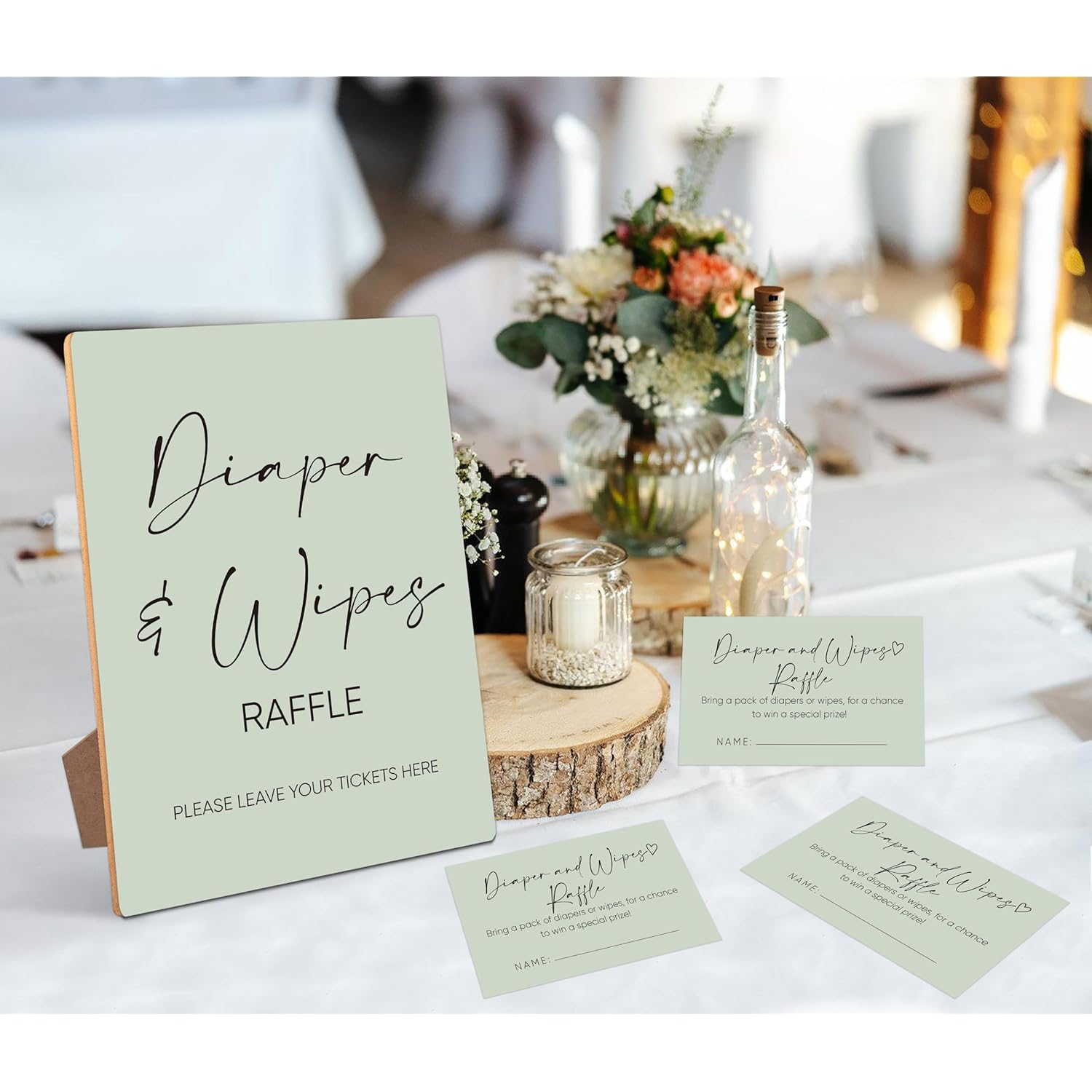 Diaper And Wipes Raffle Baby Shower Games,Baby Shower Decorations,Baby Shower Signs,Gender Reveal Decorations,Baby Shower Bingo,1 Wooden Play Sign With Stand And 50 Raffle Tickets Set ?Green12?