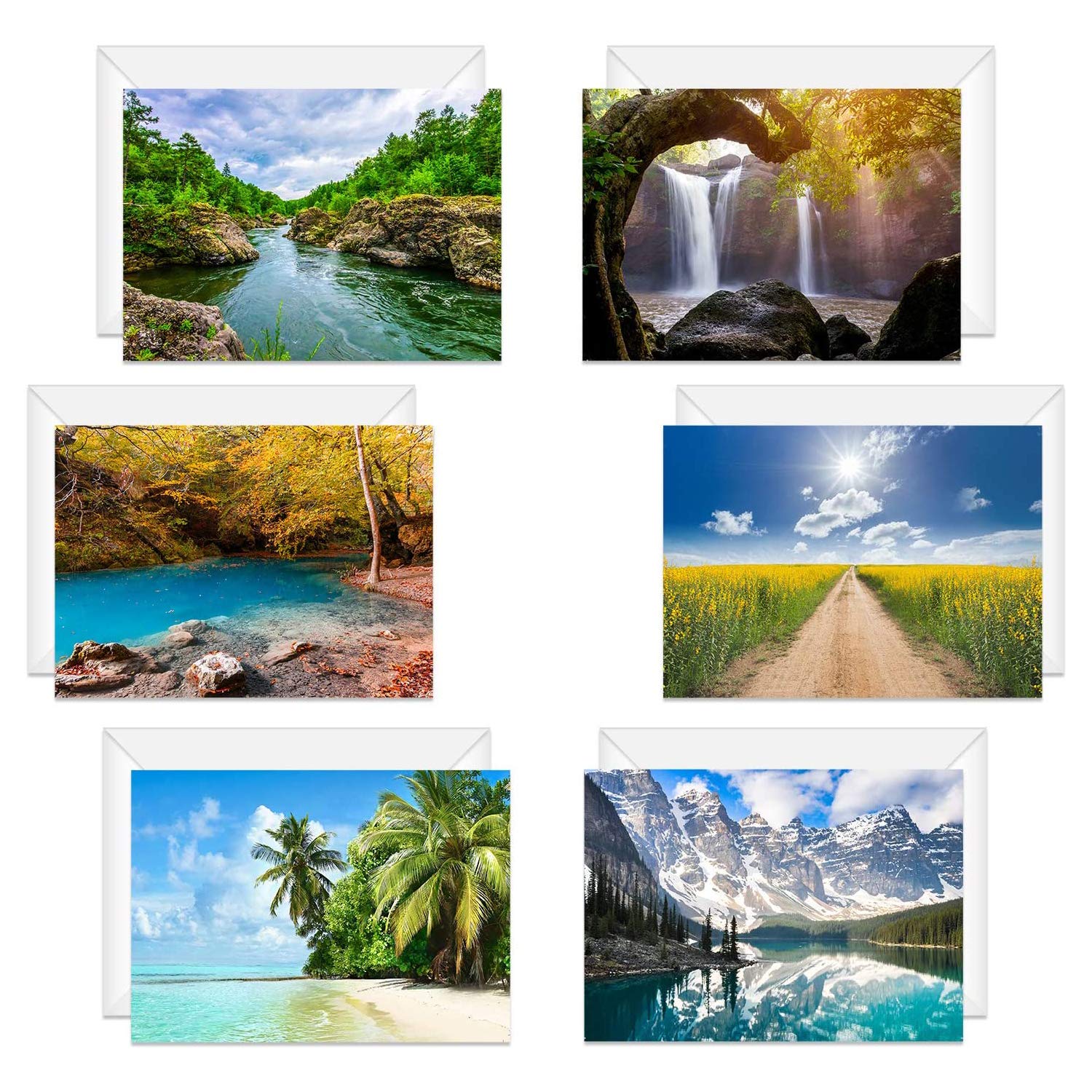Beautiful Scenery Generic Note Card Pack / 24 Nature Greeting Cards With White Envelopes / 6 Breathtaking Outdoor Scenery Designs / 4 5/8" X 6 1/4" All Occasion Sympathy Cards