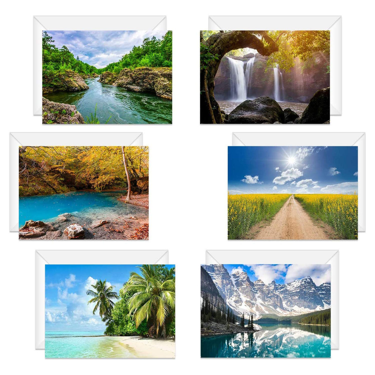 Beautiful Scenery Generic Note Card Pack / 24 Nature Greeting Cards With White Envelopes / 6 Breathtaking Outdoor Scenery Designs / 4 5/8" X 6 1/4" All Occasion Sympathy Cards