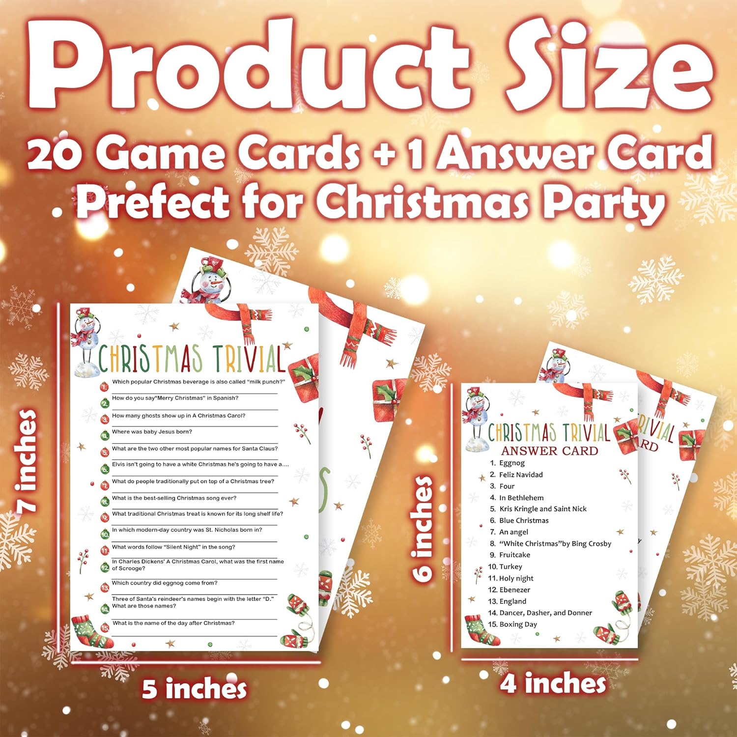 Christmas Trivial Party Game Card Set - 20 Christmas Game Cards With 1 Answer Card - Funny Holiday Activity For Family Adults & Teens - Xmas Party Decoration & Supplies(Snowman Sock)- A02