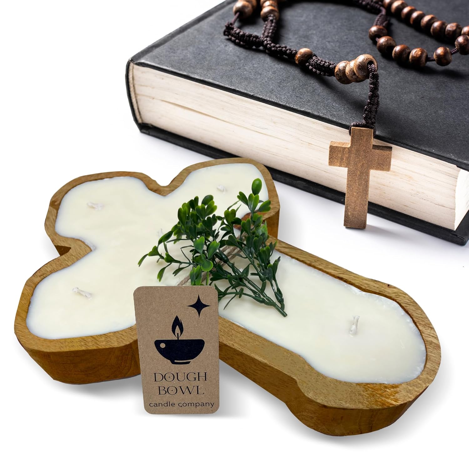Dough Bowl Candle Co. Prayer Candle - 14" X 10" X 2" 6 Wick Religious Candles, Spiritual Prayer Bowl With 100% Soy Wax, Long Lasting, Fragrant Scented Wooden Cross For Altar Supplies