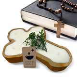 Dough Bowl Candle Co. Prayer Candle - 14" X 10" X 2" 6 Wick Religious Candles, Spiritual Prayer Bowl With 100% Soy Wax, Long Lasting, Fragrant Scented Wooden Cross For Altar Supplies