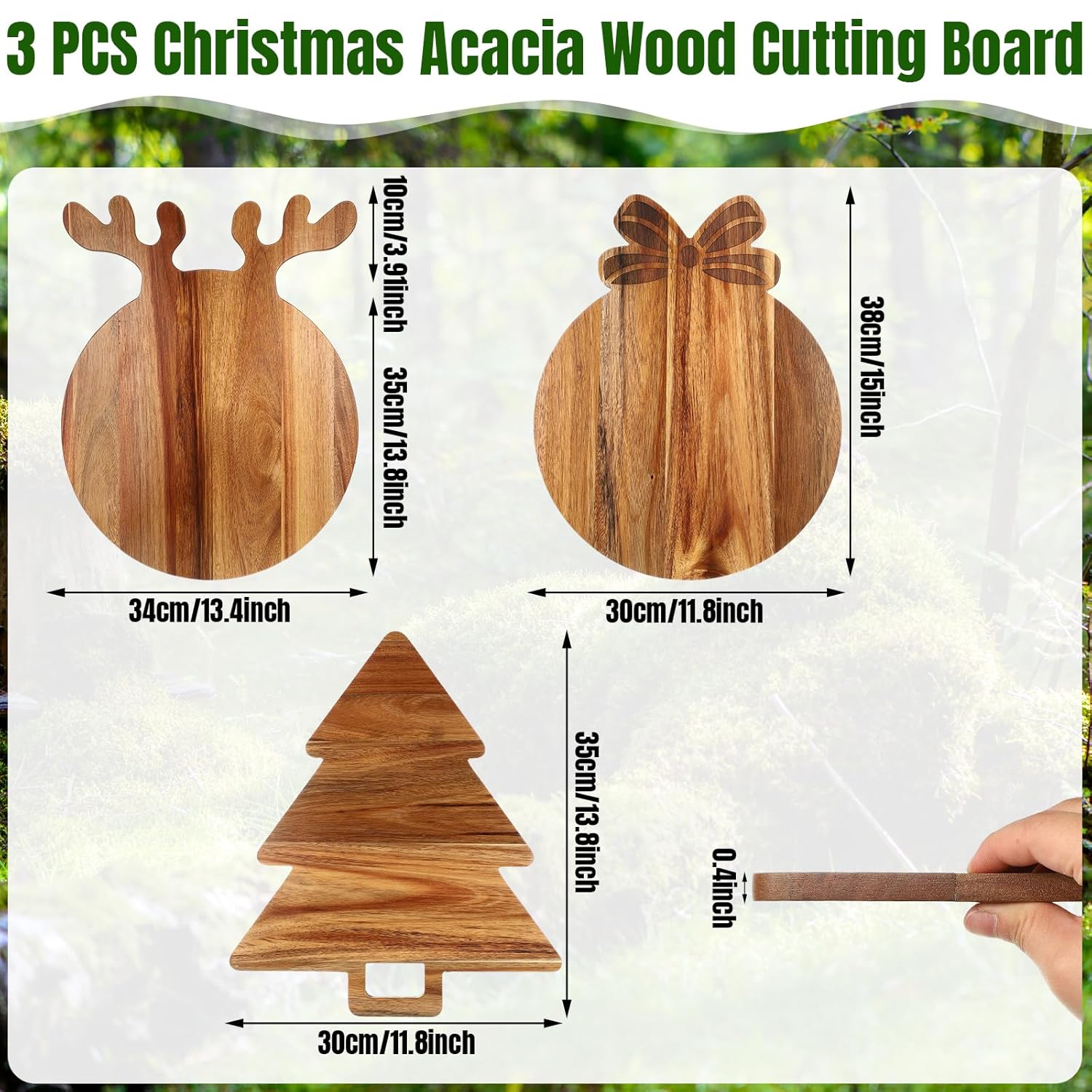 3 Pcs Christmas Cutting Board Charcuterie Board Xmas Tree Antler Wreath Handle Acacia Wood Large Round Decorative Serving Tray For Pizza Bread Cheese Fruit Gift For Christmas