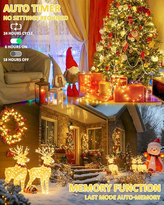 2 Pack 66FT Battery Operated LED String Lights 200 LED Waterproof Fairy Twinkle Lights
