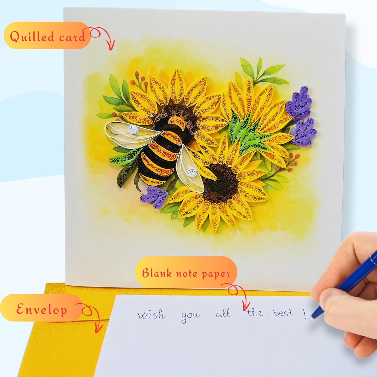 Quilling Cards, Handmade Card, Quilled Cards With Dedicated Paper, Quilling Birthday Cards For Women Or All Occasions: Mother'S Day, Greeting Card, Birthday... Daisy Bouquet (Sunflowers With Bee)