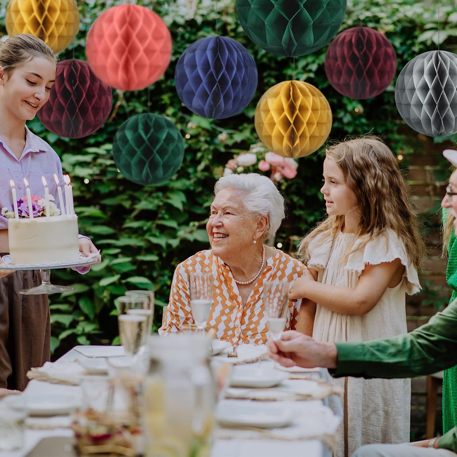 12 Pcs 8" Boho Honeycomb Balls Decoration Hanging Tissue Paper Pom Poms For Halloween Fall Thanksgiving Christmas Party Supplies Birthday Wedding Classroom Home Decor