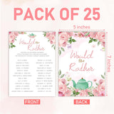 Bridal Shower Games, Blush Pink Floral Wedding Party Games, Would She Rather - Bachelorette Party Games, Engagement Party Game Ideas, Tea Party Decor Supplies Favors, (25 Cards) -05