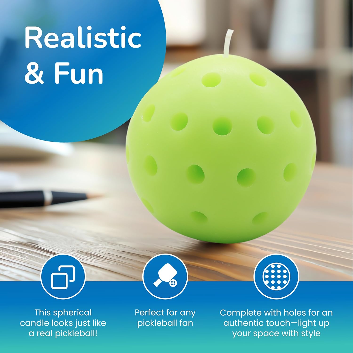 Pickleball Candle – Realistic Pickleball-Shaped Lemon Scented Candle | Fun Novelty Candle For Pickleball Lovers | Unique Pickleball Gift For Pickleball Lovers, Funny Home Decor