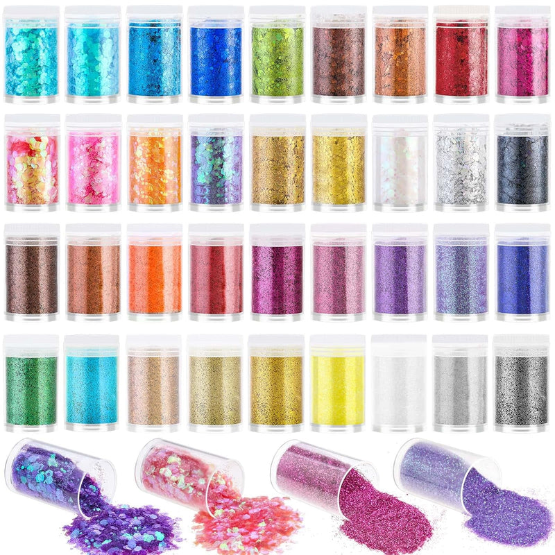 36 Pcs Fine And Chunky Glitter For Resin, Fine Glitter Powder Assorted Hologra