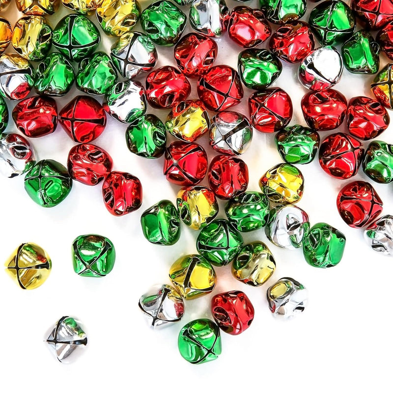 100 Pcs Christmas Jingle Bells 1 Inch, 4 Colors Mixed Large Craft Jingle Bells