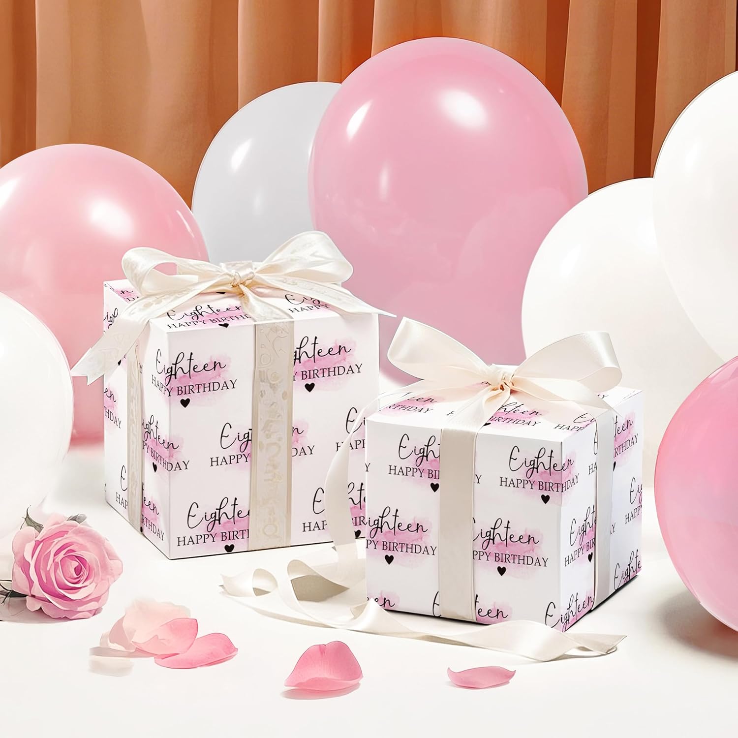 18Th Birthday Wrapping Paper Sheet - 6 Sheets Blusher And Eighteen Happy Birthday Design Folded Flat For Girl Bday, Party - 19.7 Inch X 27.5 Inch Per Sheet