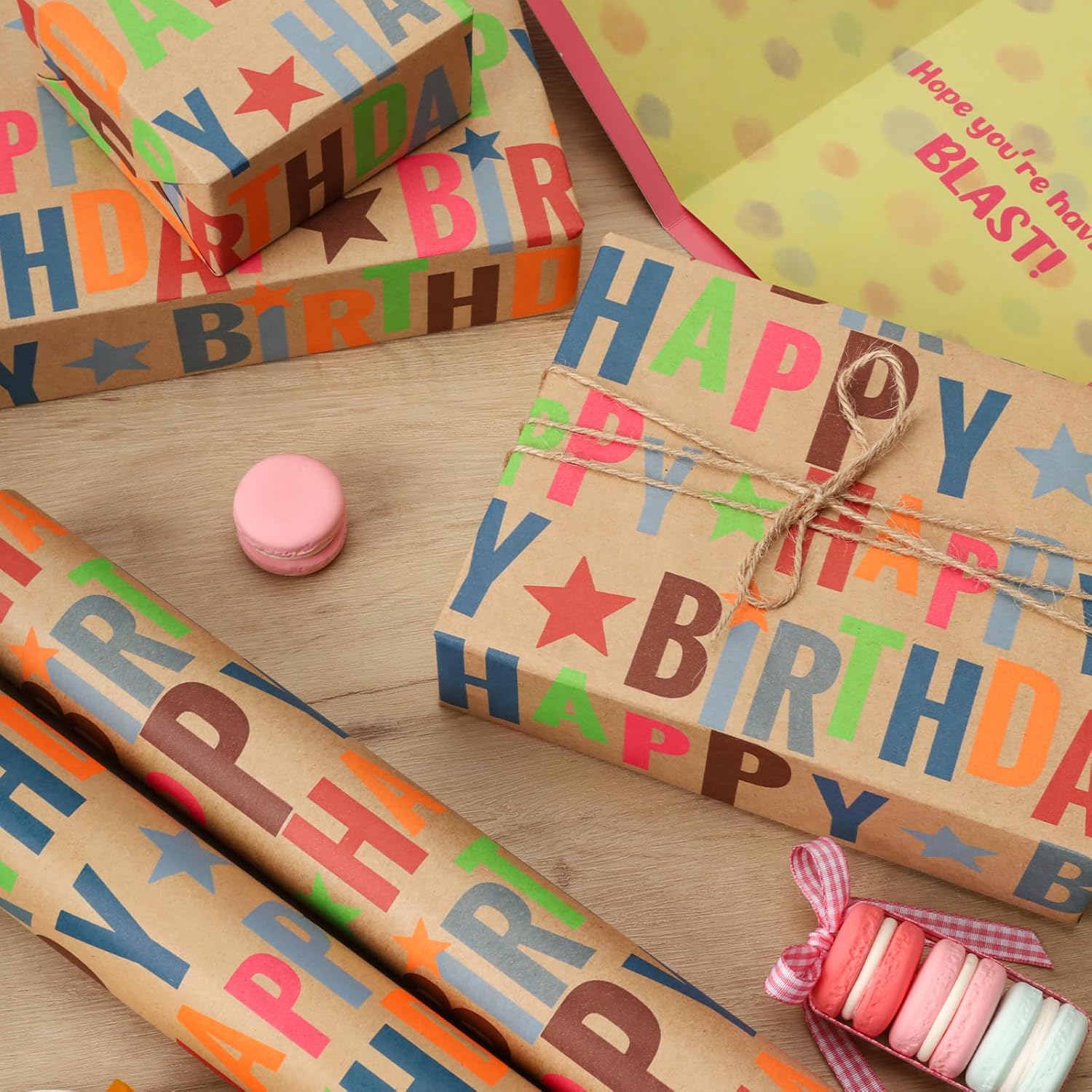 Birthday Wrapping Paper Roll For Kids, 17 Inch X 16.5 Feet Kraft Gift Wrap Paper With Colorful Text Happy Birthday Pattern For Boys Holiday Party