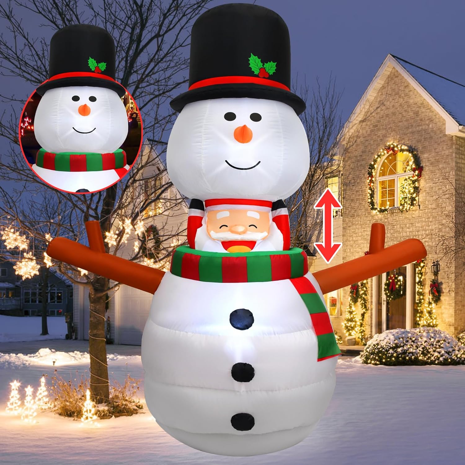 6Ft Christmas Inflatable Outdoor Decorations Animated Snowman Santa Claus Pop Up Xmas Blow Ups Holiday Yard Decor With L