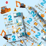 2Nd Birthday Wrapping Paper - Blue Cartoon Cars Trucks - 17 Inches X 16.4 Feet - Perfect For Boys' Birthday Parties