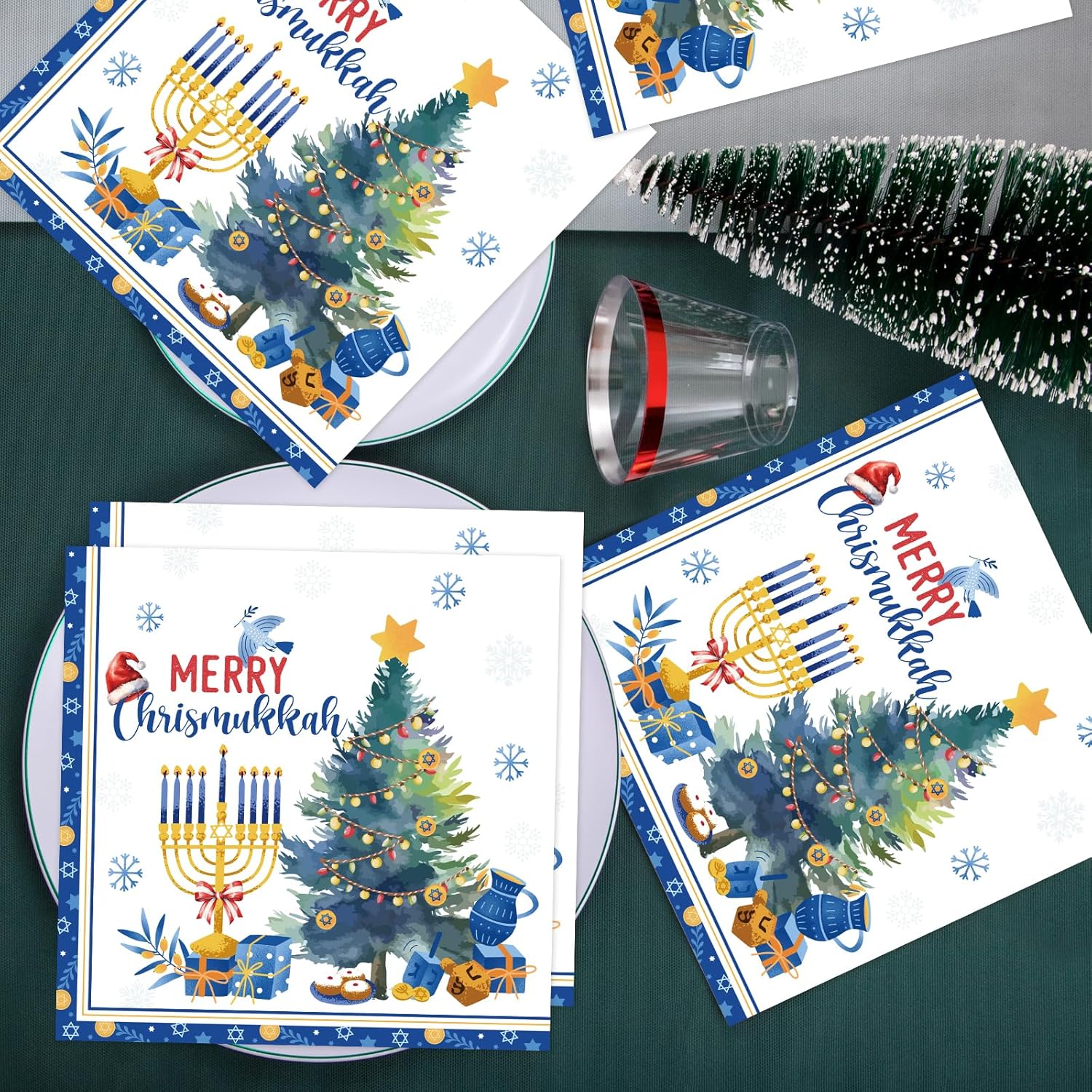 Merry Chrismukkah Paper Napkins Party Decorations, 100Pcs Christmas And Hanukkah Disposable Paper Napkin Decoration, Chanukah Holiday Kitchen And Xmas Dinner Towels Table Decor