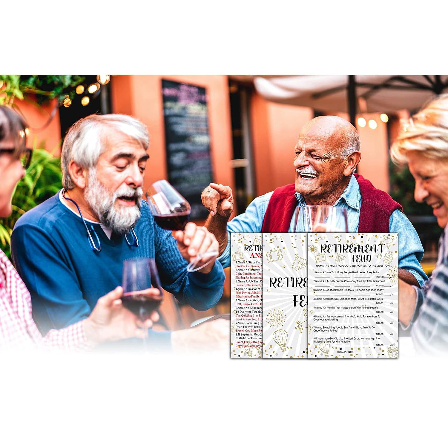Retirement Party Games, Retirement Feud Co-Worker Retirement Party Game Card, Gold Foil Retirement Party Ideas Activities Supplies Decorations(30 Game Cards & 1 Answer Card) - A06