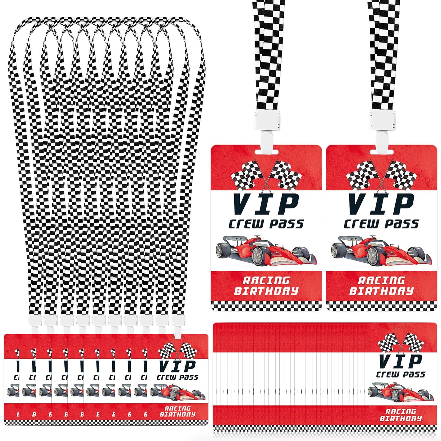 25 Sets Racing Vip Pass Cards Race Car Theme Birthday Party Pvc Vip Passes Tickets With Checkered Lanyards For Event Gamer Fast One Invitations