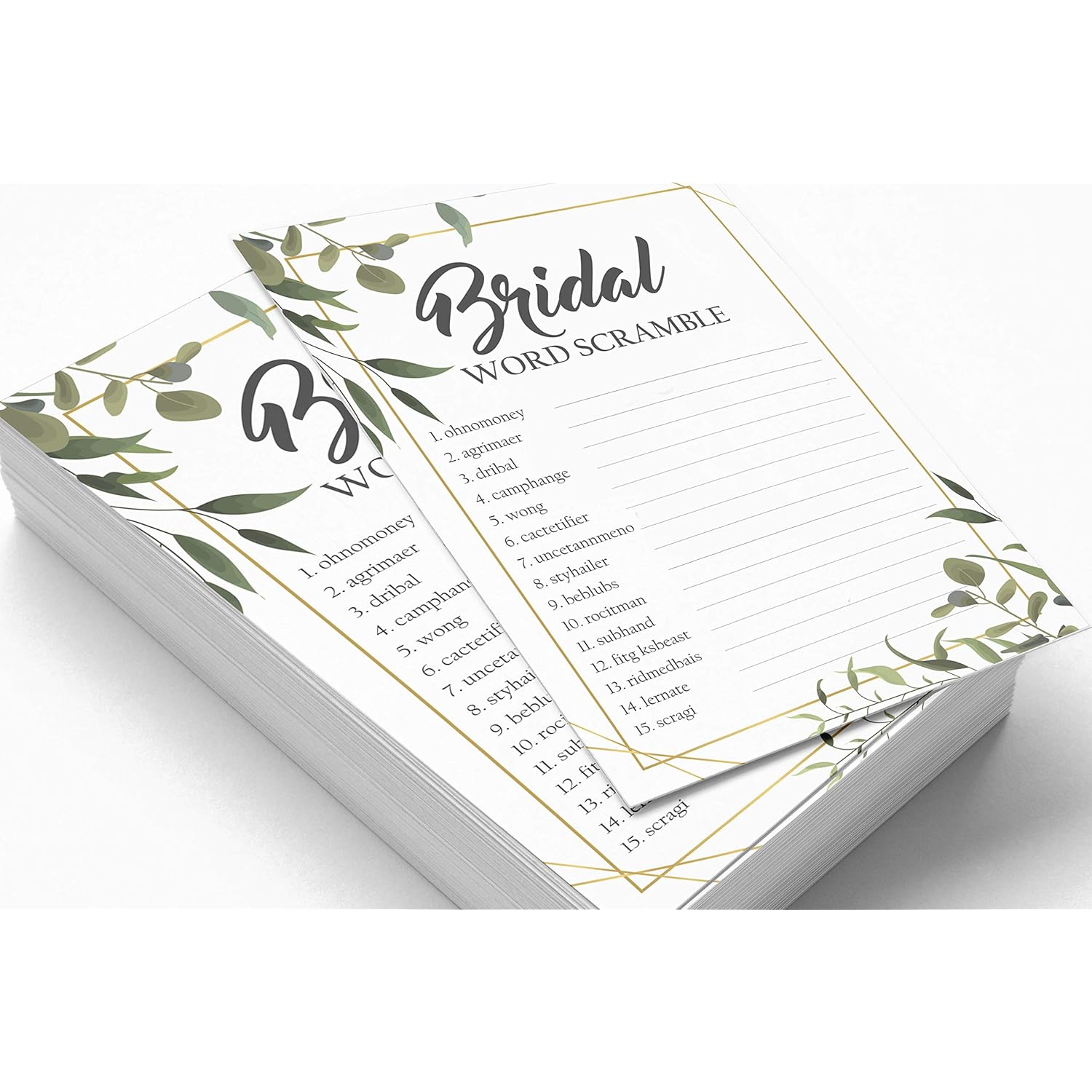 Scramble Bridal Shower Game Cards Greenery Party Wedding Supplies 50-Pack Wedding Word