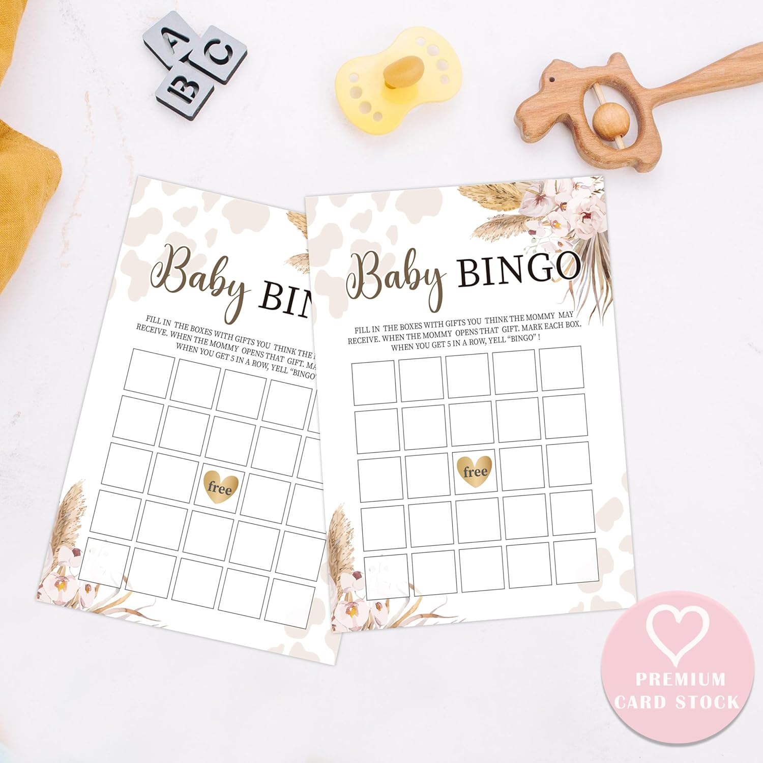 Boho Cow Baby Bingo Game, Baby Shower Game, Pack Of 30 Game Cards, Gender Neutral Boy Or Girl, Fun Baby Game And Activity - Fa26