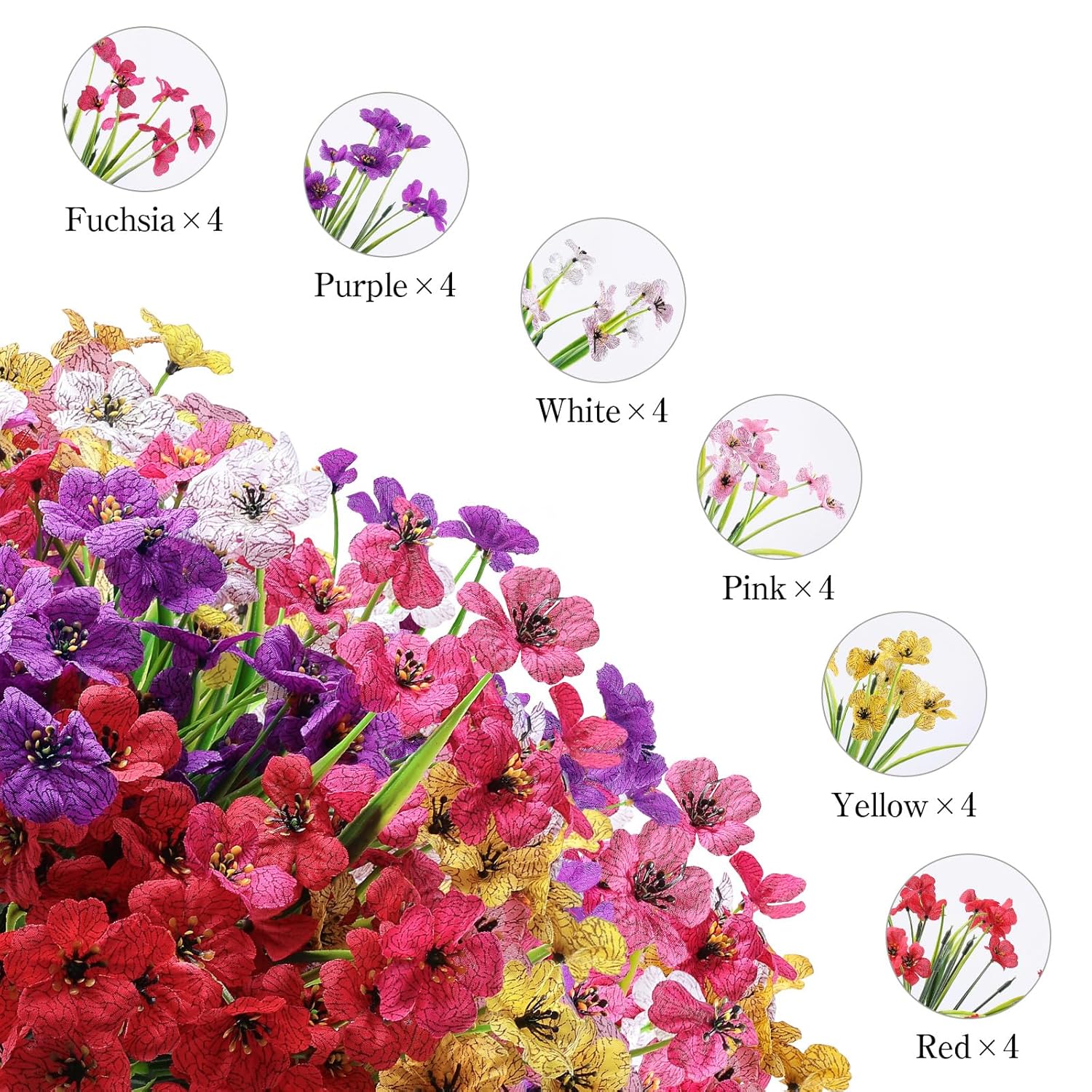 24 Bundles Artificial Flowers For Outdoor,No Fade Fake Plastic Flowers Faux Plants For Decoration Hanging Planters Indoor Outside Garden Porch Window Box Home Wedding Farmhouse