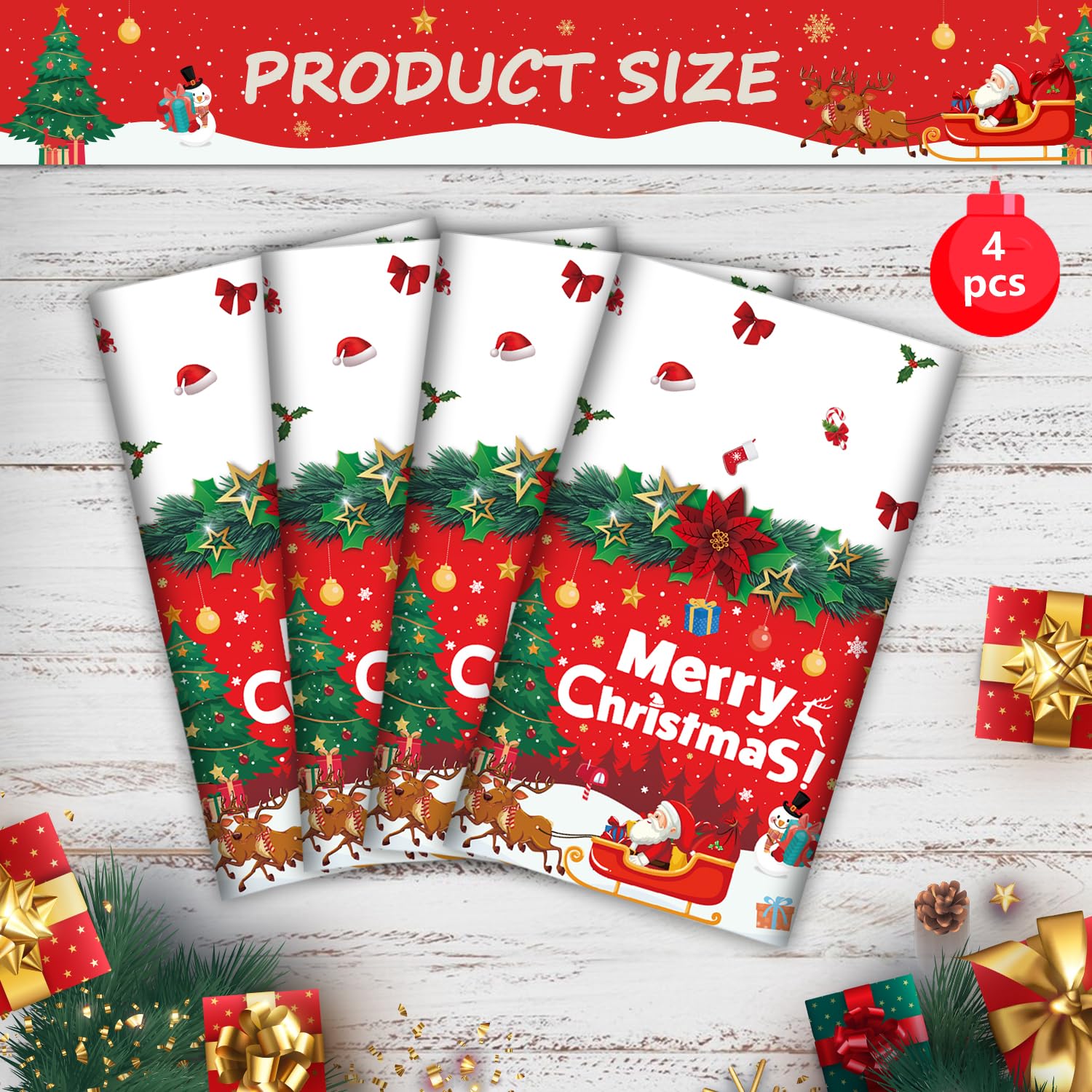 4 Pack Christmas Table Cloth Christmas Party Tablecloth Xmas Party Decoration Christmas Party Table Cover Xmas Table Cover With Christmas Tree And Snowflake 51 X 86 In