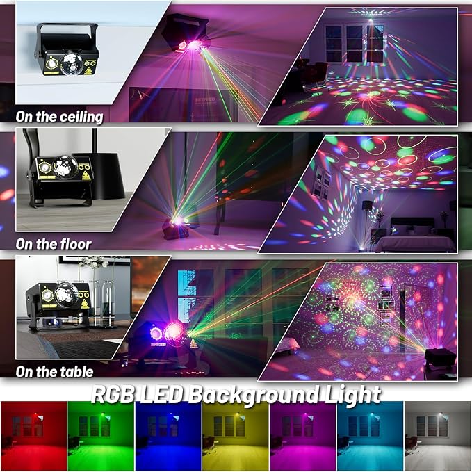 DJ Disco Party Lights LED Stage Strobe Projector with Remote Sound Activated Disco Ball for Home Events