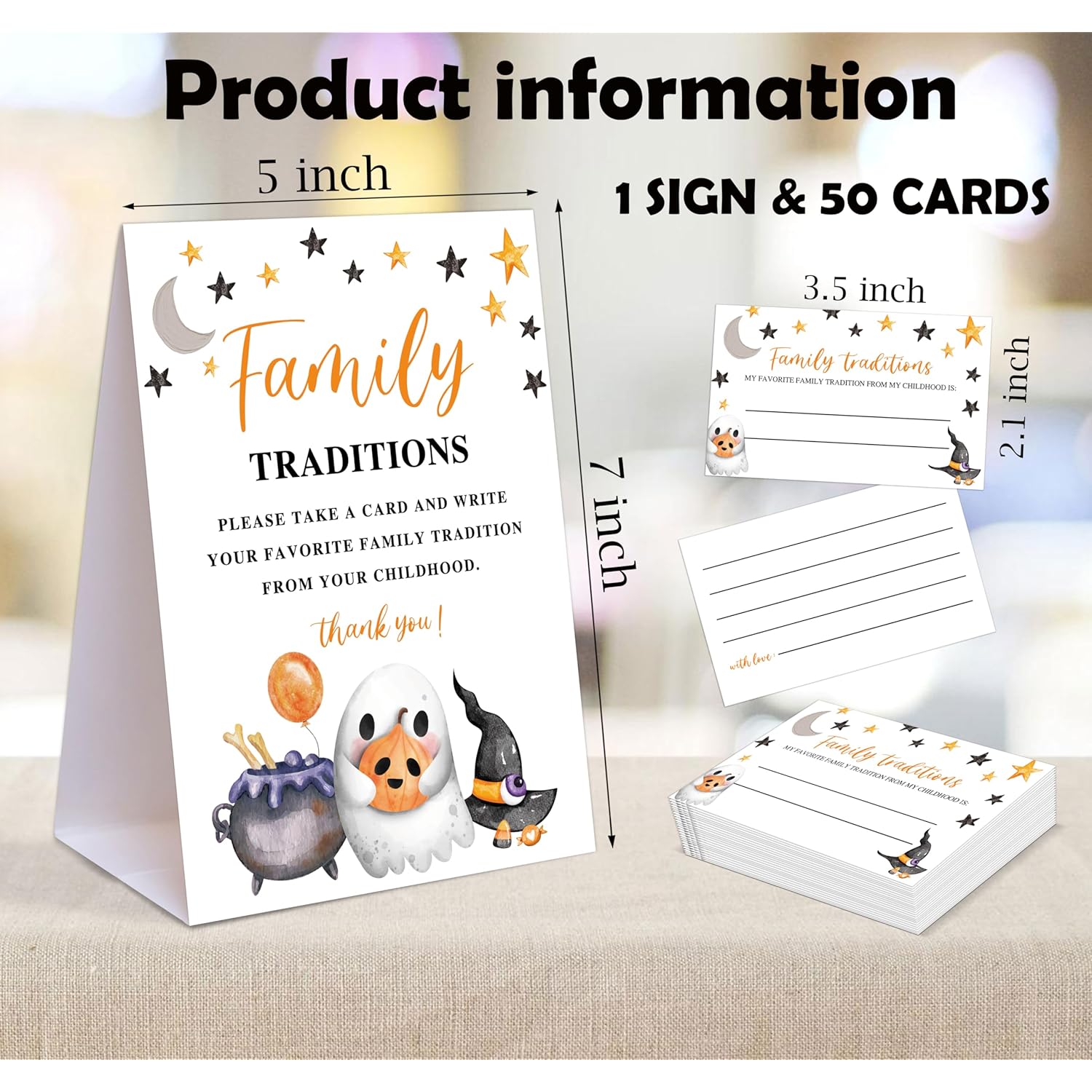 Halloween Baby Shower Wedding Games-Share Your Family Traditions, Pack Of 1 Sign And 50 Cards, Halloween Little Boo Spooky Baby Shower Decorations For Gender Reveal Party Activities