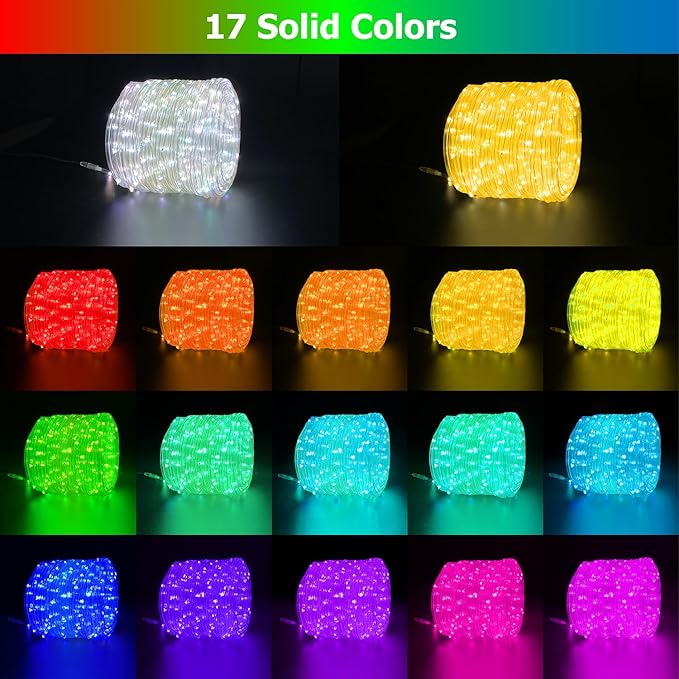 50FT LED Rope Lights 25 Color Warm White RGB IP68 Waterproof Outdoor Tube String Lights with 149 Modes