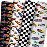 Race Car Wrapping Paper For Kids Birthday - Flames, Checkered Flags, Colorful Racing Cars And Happy Birthday Words Designs - 20 X 29 Inches, 8 Folded Sheets, Easy To Store…