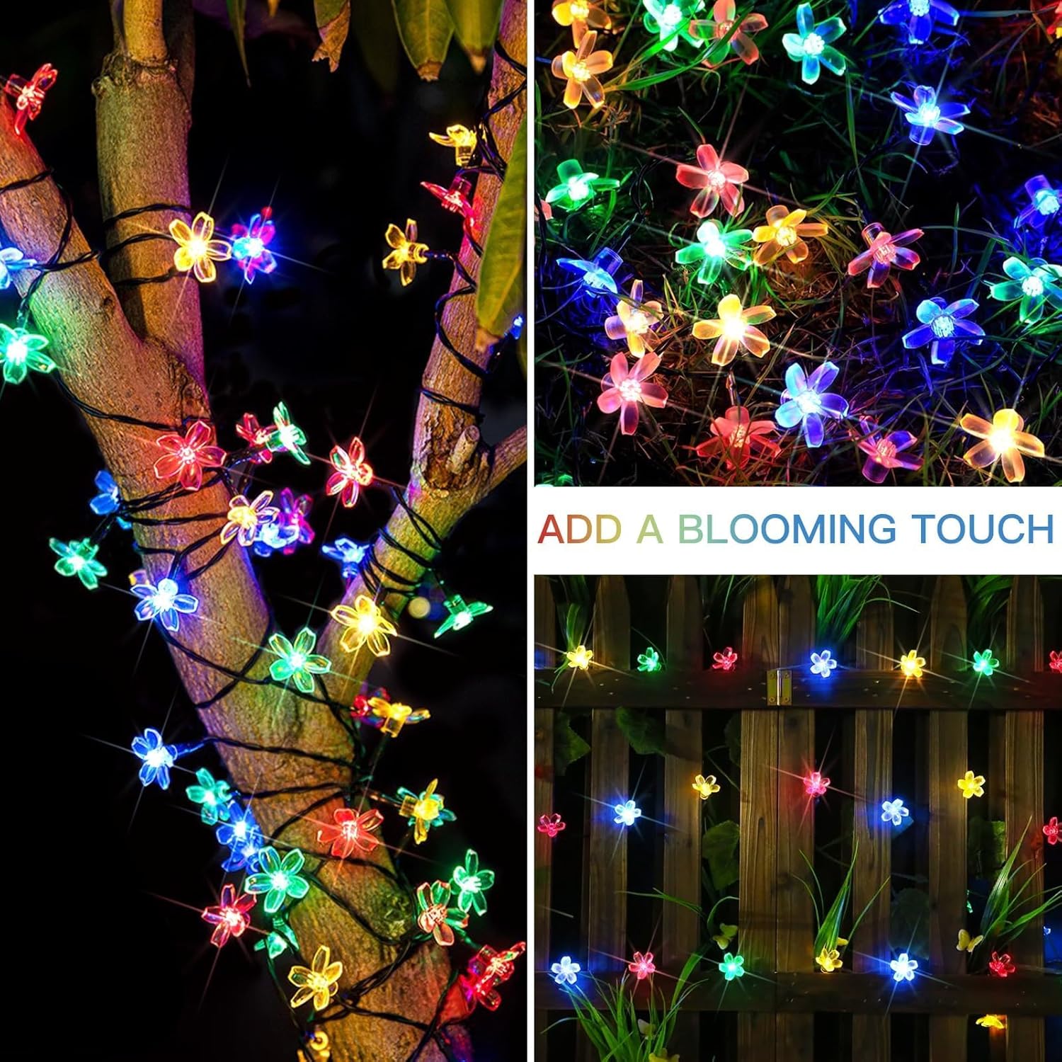Solar String Lights For Outside, 2 Pack 100 Led Flower Solar Powered Lights String, Solar Lights For Christmas Tree, Patio, Garden, Fence, Bush Decorations.