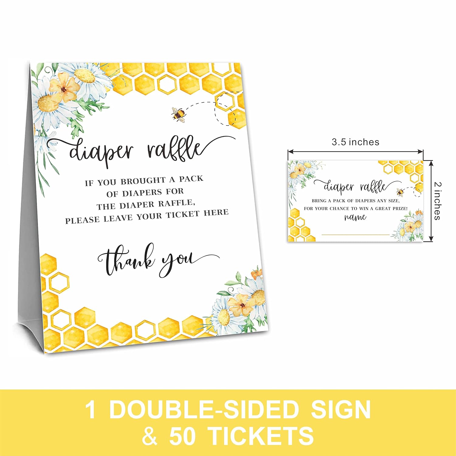Sweet As Can Bee Baby Shower Game Cards, 50 Diaper Raffle Tickets And 1 Self-Standing Diaper Raffer Sign-?Lblk-001?